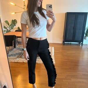 Zara Black Cropped Pants with Ruffle Detail